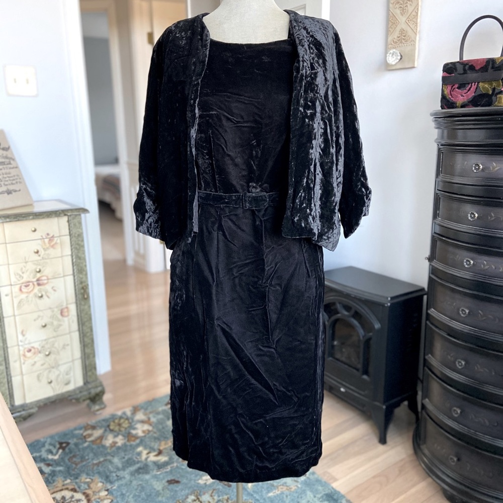 Vintage Black Velvet Dress and Bolero Jacket Set